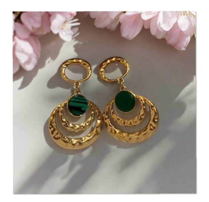 Boucles d'oreilles a anneaux superposés et pierre ovale