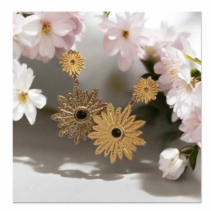 Boucles d'oreilles fleur dorée