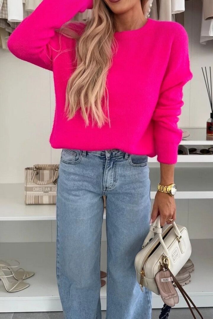 Pull maille fine rose fuschia