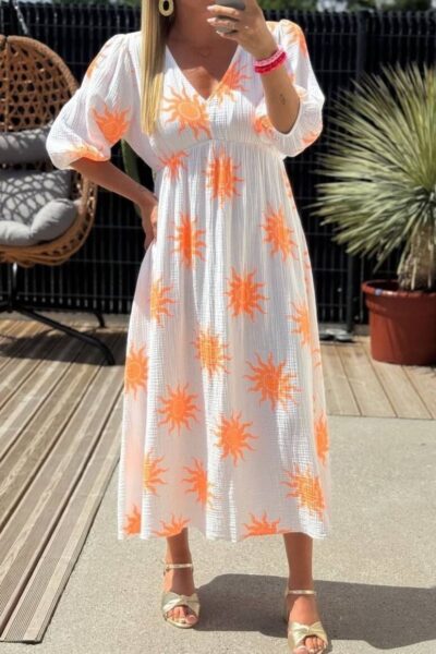 Robe longue à motif soleil orange