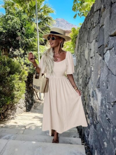 Robe longue dos nu beige